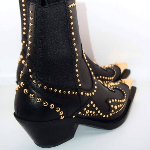 Versace Women’s Studded Leather Cowboy Ankle Boots - Picture 10 of 13